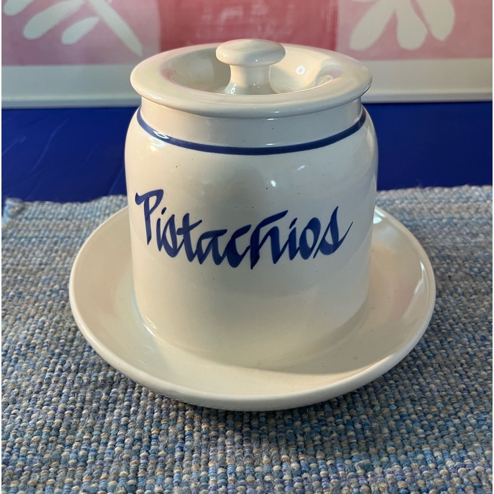 Vintage clay design pistachio ceramic canister